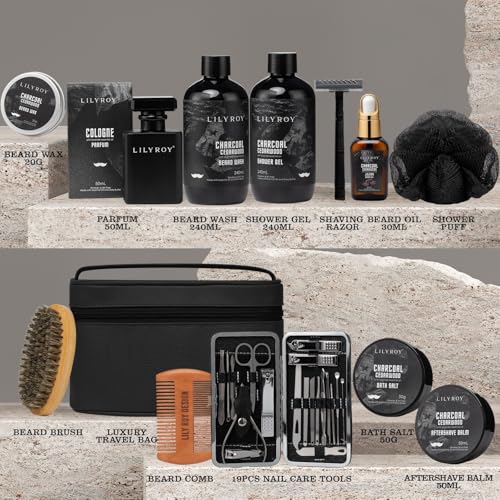 Fathers Day Gifts for Men - Luxury Bath & Beard Gift Set for Men, Bath & Body Care Kit for Him with Beard Wax | Valentines Day, Christmas, Birthday, Spa Kit Travel Bag Gift for Dad