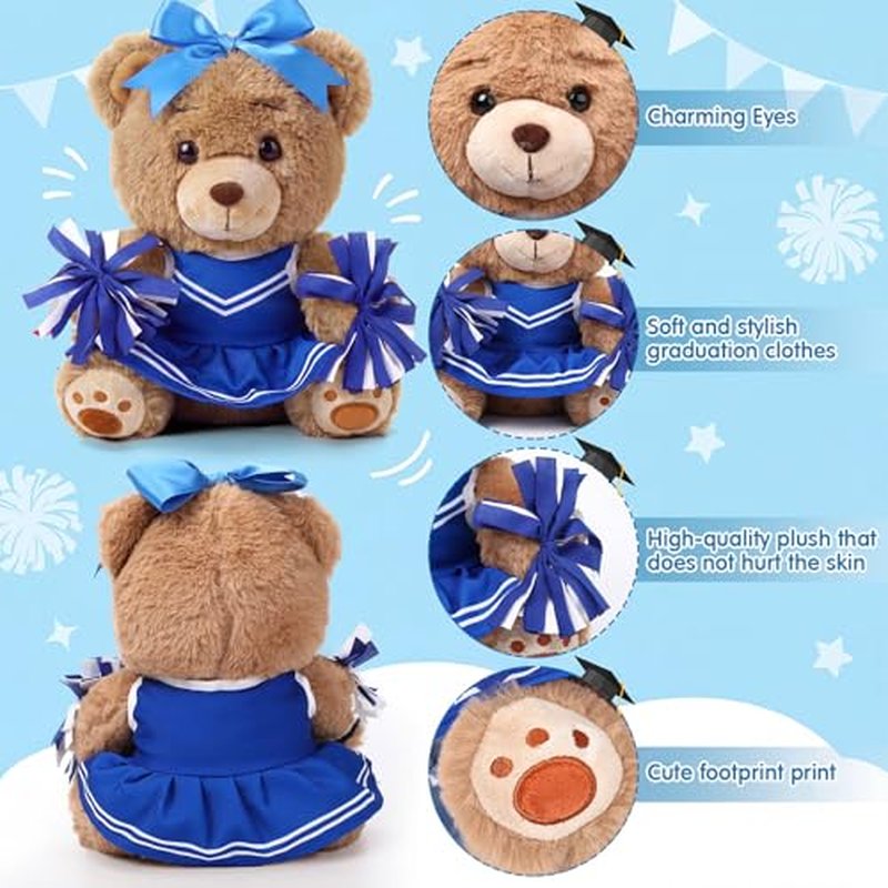 10-Inch Cheerleader Bear Plush Toy - Blue Cheer Gift & Team Spirit