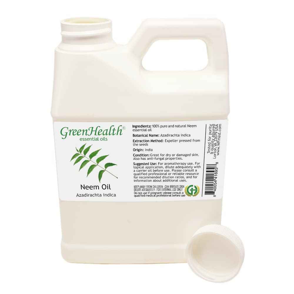 Neem Oil by GreenHealth – 100% Pure Cold Pressed, Unrefined – 16 oz – Natural Oil for DIY, Soap Making, and Crafting