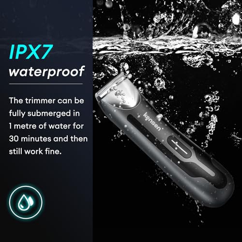 Kensen Body Hair Trimmer for Men - Ceramic Blades, LED Light, IPX7 Waterproof