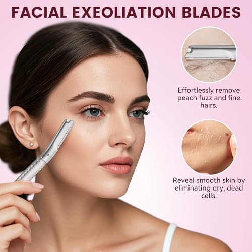 Eyebrow Razor Face Razor for Women with 12 Refill Blades - Dermaplaning & Exfoliation Tool