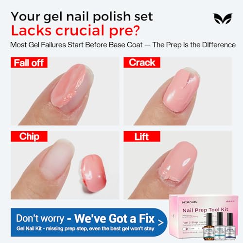 Morovan 10PCS Nail Prep & Care Kit with Dehydrator, Primer, Cuticle Remover & Manicure Tools - Complete DIY Gel Nail Set