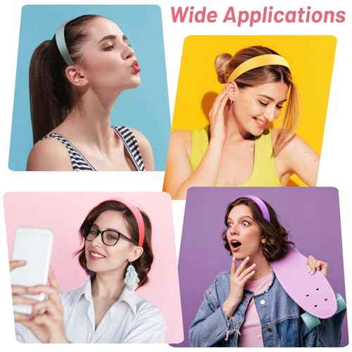 anezus 16 Pcs Satin Headbands Bulk 1 Inch Anti-slip Ribbon Hair Bands Plain Hard Headbands for Women Girls DIY Craft Hair Accessories (Pastel Color)