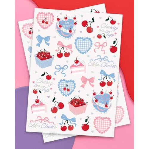 xo, Fetti Cherry Temporary Tattoos - 50 Iridescent Foil Pcs | Ma Cherie Baby Shower, Cherry on Top Bachelorette Decorations, Birthday Decor, Kids Picnic Tablescape
