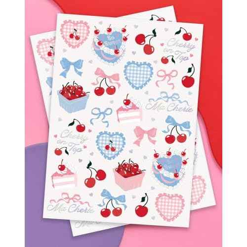 xo, Fetti Cherry Temporary Tattoos - 50 Iridescent Foil Pcs | Ma Cherie Baby Shower, Cherry on Top Bachelorette Decorations, Birthday Decor, Kids Picnic Tablescape