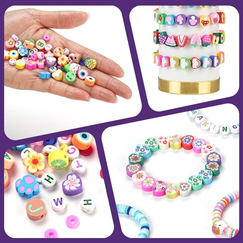 richginker 2300pcs Polymer Clay Beads Friendship Bracelet Making kit Cute Fun Charms Beads for Bracelet Making DIY Arts Crafts Birthday Gifts Toys for Kids Girls Age 6-13