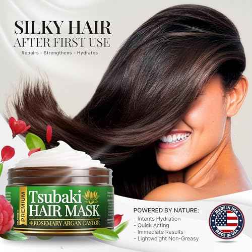 Premium Tsubaki Hair Mask ? Luxurious Japanese Camellia, Argan & Rosemary Oil Blend ? Deep Repair & Silken Shine for Dry, Damaged, or Color-Treated Hair 4oz