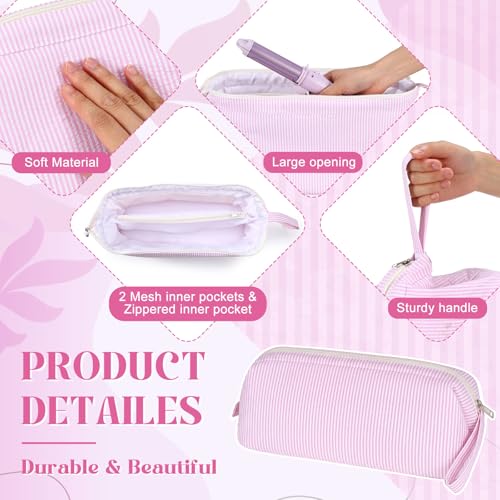 Huhumy Hair Tool Travel Bag - Pink Seersucker, Wide Opening