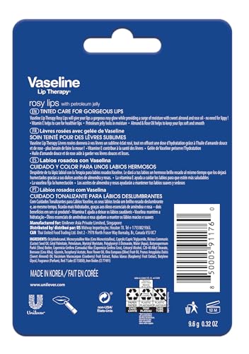 Vaseline Lip Therapy Care Rosy, Fast-Acting Nourishment, Ideal for Chapped, Dry, Cracked, or Damaged Lips, Lip Balm, 2-Pack of 2, 0.16 Oz Each, 4 Lip Balms