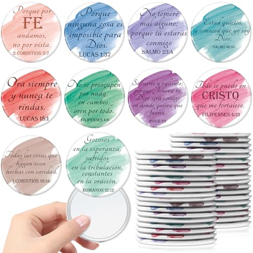 40 Pcs Spanish Christian Compact Mirrors for Women Inspirational Bible Verse Pocket Mirror Mini Purse Makeup Mirror Regalos Cristianos En Espa?ol for Mom Pastor Wife Church Party Favor