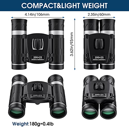 200x25 High Powered Compact Binoculars for Adults & Kids - Waterproof Mini Binoculars for Bird Watching, Hunting, Travel