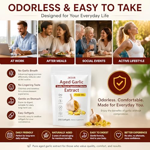 Aged Garlic Extract Softgels - 300 Odorless Capsules for Heart & Immune Support