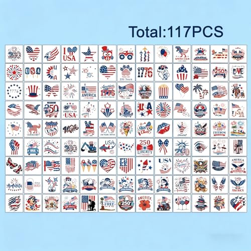 250th Anniversary Patriotic Temporary Tattoos, 117 Sheets