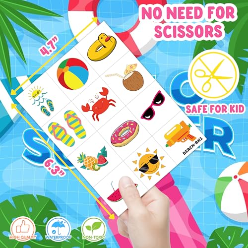 96pcs Beach Pool Temporary Tattoos for Kids