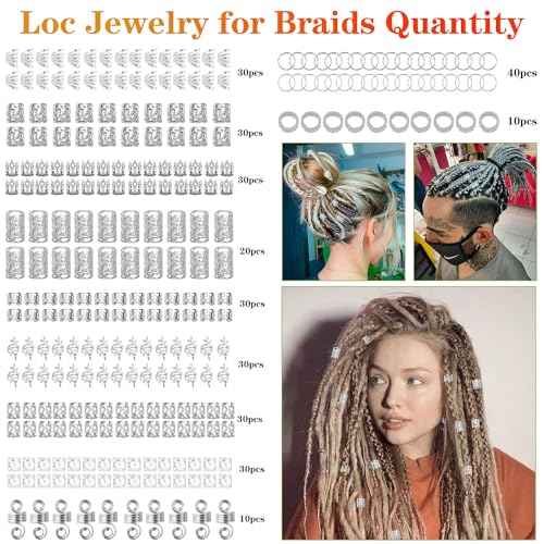 280 Pcs Hair Jewelry for Braids, Silver Loc Jewelry for Hair Dreadlocks Braid Clips Accessories Metal Hairs Rings for Braid Cuffs Braid Clips Decorations for Women Men