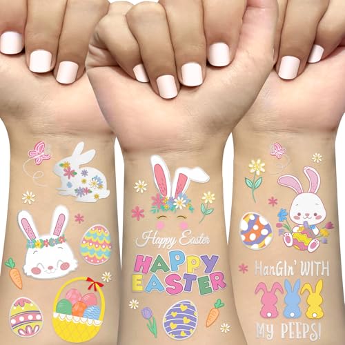 Easter Temporary Tattoos, 56 Glitter Styles Easter Bunny Decorations, Easter Egg Fillers, Easter Basket Stuffers, Easter Candy Activities Toys Crafts Art Spring