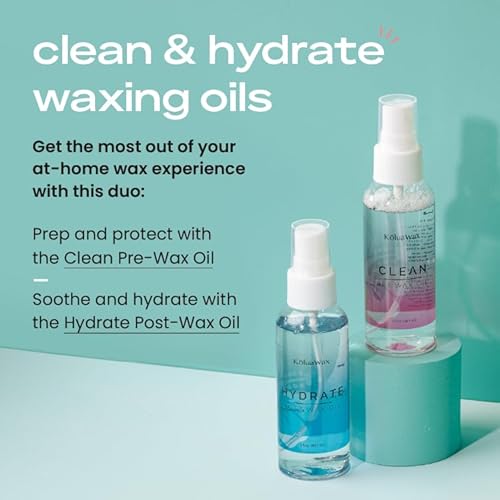 Clean & Hydrate At Home Waxing Kit Oils ? Pre Wax Cleanser Preps & Protects Skin ? Post Body & Facial Wax Oil Soothes, Reduces Redness, Removes Residue ? Make Hair Removal Easy by KoluaWax, 3 Oz. Each