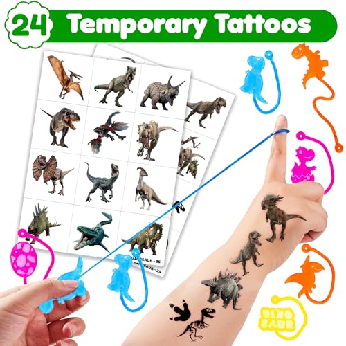 48 Piece Dinosaur Party Favors - Stick Hands & Tattoos