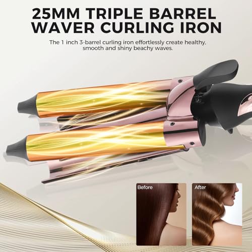 Rozamor 3 Barrel Curling Iron for Beach Waves - 1” Titanium Waver