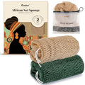 CORATED African Net Bath Loofah Sponge with Knots - Linen & Dark Green