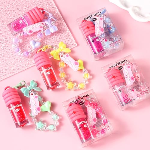 3 Colors Hydrating Lip Oil with Bracelet Keychain, Color Changing Lip Glow Oil Long-Lasting Moisture, Lip Gloss Flavoring Oil With Vitamin E Moisturized Shiny Lips for Girls