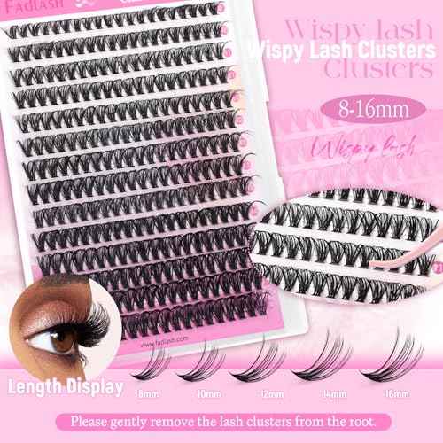 FADLASH DIY Lash Clusters Individual Eyeslash Extensions 40D Volume Eyelash Clusters Soft Band Wispy Natural Eyelash Extension Large Tray (40D-0.07-D, 8-16mm)
