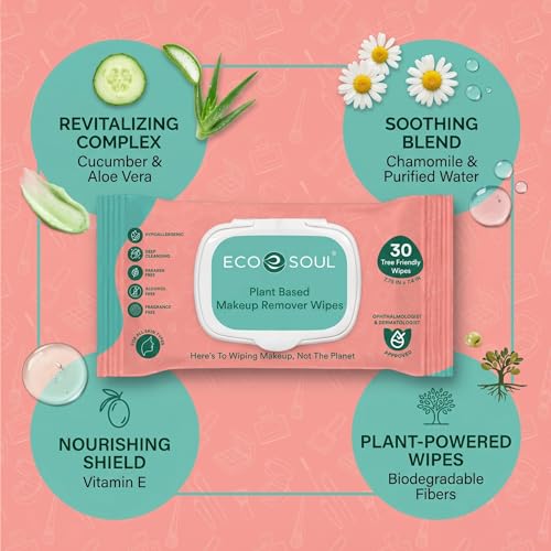 ECO SOUL Plant-Based Makeup Remover Wipes - 60 Count