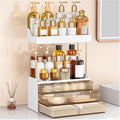 Bathroom Organizers and Storage - 3 Drawers 2 Tier Makeup Organizer, Cosmetic Storage Drawer for Dresser Countertop and Bathroom Vanity for Large Skincare, Perfume, Amber