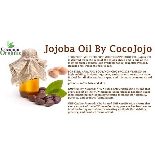 cocojojo Jojoba Oil Organic, Jojoba Oil for Hair Growth, Jojoba Oil for Skin, Jojoba Oil for Face, 100% Pure Natural, Cold Pressed, Deep Moisturizing Anti-Aging, Essential Oils - 4 Fl Oz
