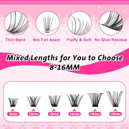 Wiwoseo Cluster Lash Extensions 560pcs - D Curl 8-16mm