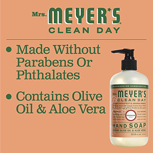 MRS. MEYER'S CLEAN DAY Hand Soap, Made with Essential Oils, Geranium, 12.5 Fl. Oz