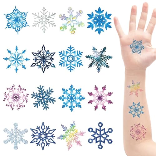 15 Pcs Winter Snowflake Temporary Tattoos, Festive Tattoo Stickers in Various Styles Party Gathering, Dance & Celebration Decorations, Holiday Present for Women Men Girls Boys Kids