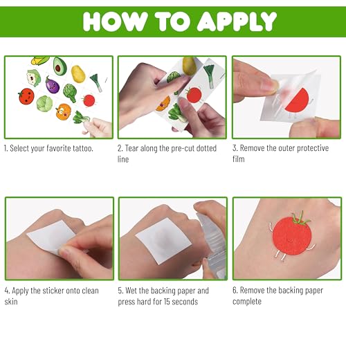 Vegetable Temporary Tattoos for Kids | 96 PCS Party Favors