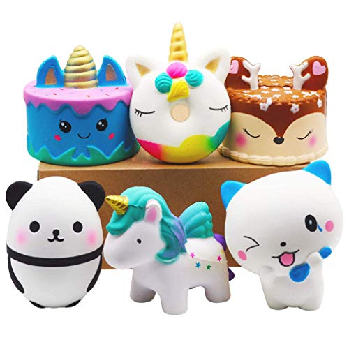 6 Pcs Jumbo Slow Rising Squishies Toy Set - Animals & Food