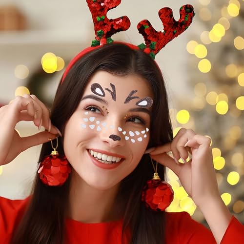 Christmas Glitter Face Tattoos - Reindeer & Animal Designs