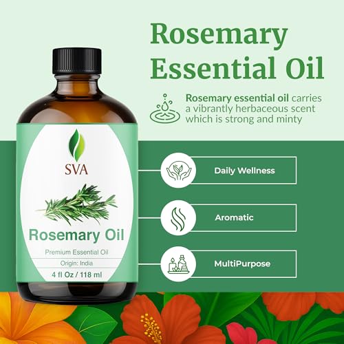 SVA Rosemary Essential Oil 4 Fl Oz with Dropper - Organic Herbal Aromatherapy