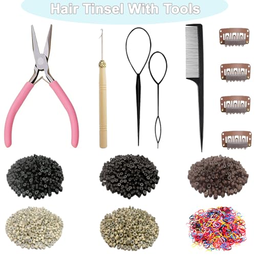 Hair Tinsel Kit 24 Colors 9800 Strands with Tools