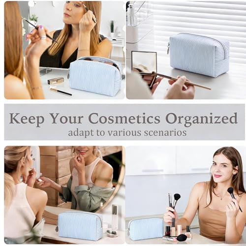 CALINNL 2pc Travel Makeup Bags in Light Blue Set - Lightweight Cosmetic Toiletry Pouches