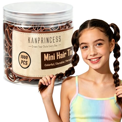 KANPRINCESS 1000pcs Brown Mini Hair Rubber Bands for Kids & Adults