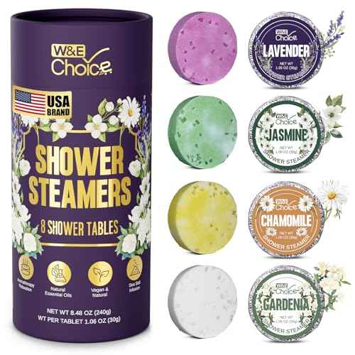 W&E Choice Shower Steamers Aromatherapy 8 Counts, Christmas Gifts for Women, Shower Bombs with Natural Essential Oils for Daily Relaxation & Stress Relief, Birthday Gifts for Wife, Mom