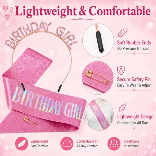 Pink Glitter Birthday Sash and Tiara Set for Women
