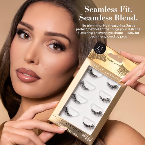 Lilly Lashes Luxury Synthetic Half Lashes (Pack of 4), False Eyelashes, Natural Looking Wispy Lash Strips, Multi-Pack Reusable Up To 15x, Eyelash Glue not Included (Enlightening)