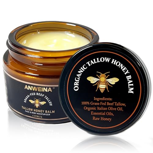 Organic Grass-Fed Tallow Honey Balm, Beef-Tallow for Skin Whipped Beef Tallow and HoneyBalm with Raw Honey - Natural Beef Tallow Face Moisturizer for Body & Face (2 Oz)