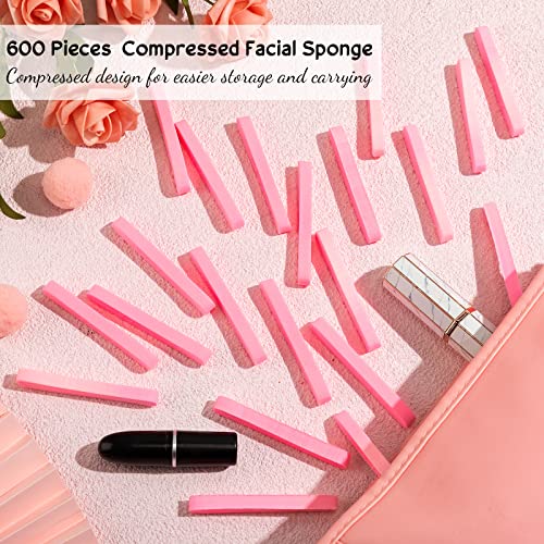 Foaincore 600 Pieces Compressed Facial Sponge Round Facial Sponge for Estheticians Face Sponges for Cleansing Makeup Removal Wash Pads Disposable Sponges for Women Spa Exfoliating Cleansing(Pink)
