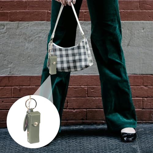 Leather Lipstick Holder Keychain with Mirror – 2 Pack