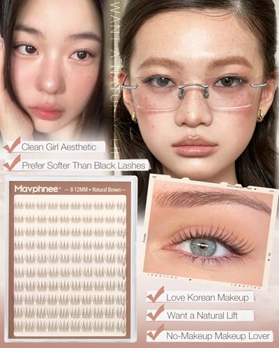 Mavphnee Brown Eyelash Clusters 8-12MM Natural Wispy Fake Lashes for Daily Wear