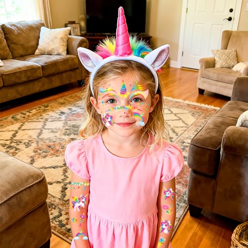 HOWAF Unicorn Face Tattoos - 4 Sheet Set, Waterproof Halloween