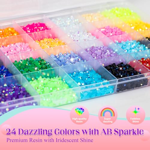 SNUGYOURT Jelly AB Rhinestone Bedazzling Kit with 24 Colors, 32000Pcs 3mm Gems + Glue & Tools for Crafts & Nail Art