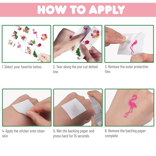 96 Pc Flamingo Temporary Tattoos for Kids - Waterproof