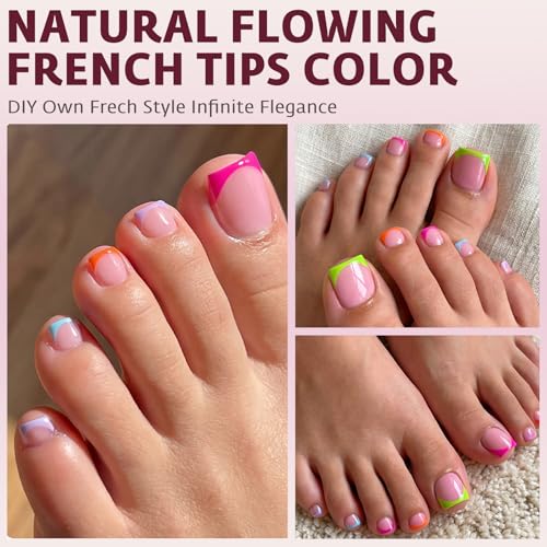 Bellelfin French Tip Press On Toenails Set - 180 Pcs, 6 Colors